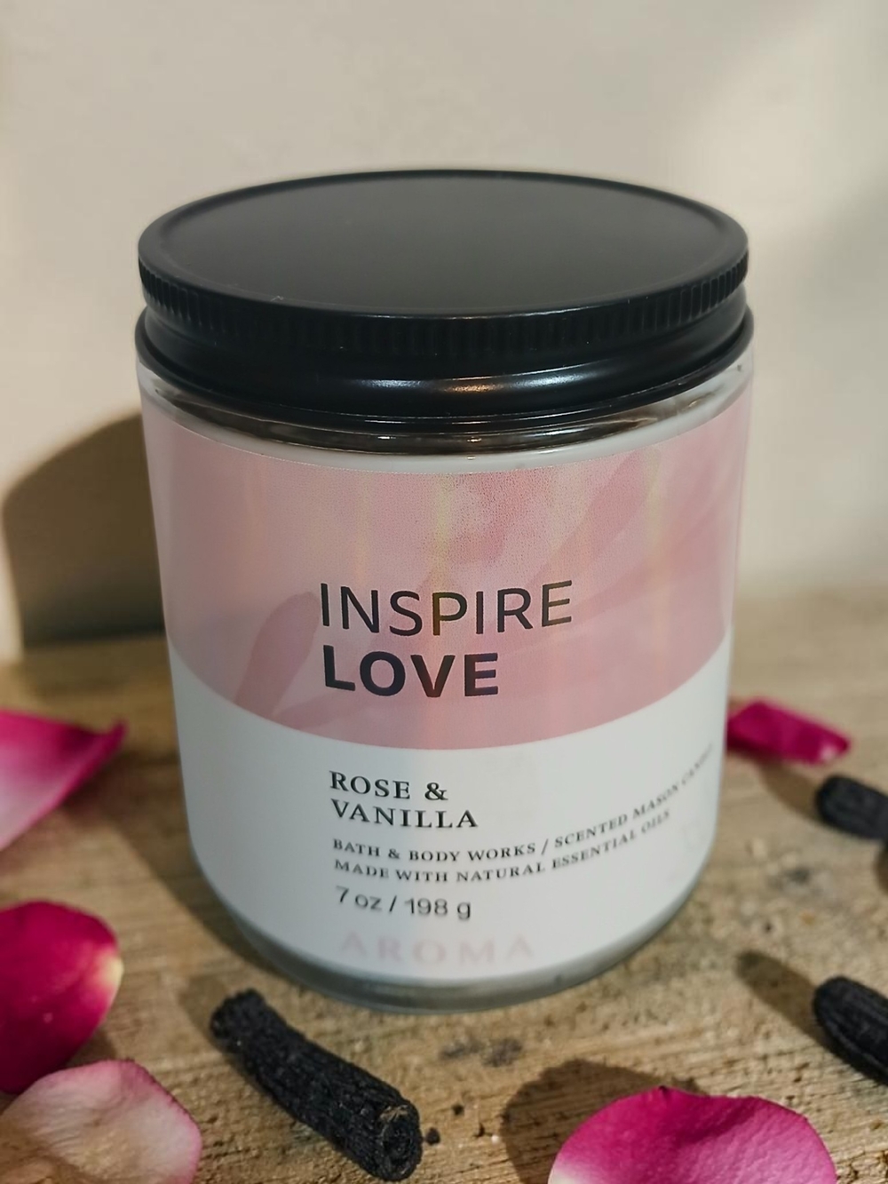 Bath & Body Works Inspire Love Rose & Vanilla Candle - Pink and Black